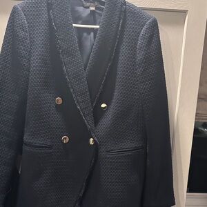 Ann Taylor Navy Textured Blazer with Gold Buttons